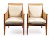 * A Pair of Contemporary Rattan Upholstered Armchairs Height 36 inches