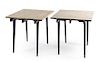 A Pair of Rectangular Travertine and Ebonized Wood End Tables Height 23 x width 24 x depth 24 inches
