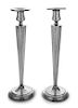 A Pair of American Arts and Crafts Silver Candlesticks, Marshall Field & Co., Chicago, IL, each having a baluster form candle