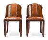 A Set of Three Art Deco Wood and Leather Side Chairs Height 32 inches