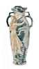 A Royal Dux Art Nouveau Pottery Vase, , of elongated ovoid form with branch form handles, the body applied with a maiden in f