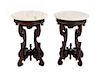 Two Victorian Style Marble and Mahogany Side Tables Height 2 3/8 x width 1 3/4 x depth 1 1/2 inches.