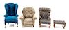 Three Upholstered Chairs Largest height 4 1/2 x width 2 3/4 x depth 2 1/2 inches.