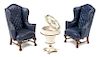 Two Tufted and Leather Upholstered Wingback Chairs Height of chair 4 1/2 x width 3 3/8 x depth 2 1/2 inches.