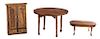 A Group of Three Furniture Articles Height of table 2 5/8 x diameter of top 4 inches.