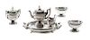 A Silver Five-Piece Tea Service, Peter Acquisto, comprising a teapot, a two-handled covered sugar, a creamer, a waste bowl an
