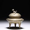 Antique Chinese Gilt Bronze Covered Tripod Censer