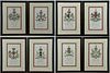 Set of 8 Hand Colored Heraldic Crest Engravings