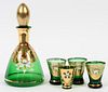 BOHEMIAN EMERALD GLASS DECANTER AND CORDIALS
