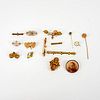 15pc Antique Victorian Gold Plate Brooch and Hat Pin Jewelry Lot