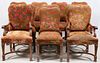CARVED AND UPHOLSTERED WALNUT DINING CHAIRS TEN