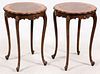 FRENCH STYLE CARVED AND INLAID WALNUT END TABLES