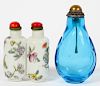 CHINESE PORCELAIN AND GLASS SNUFF BOTTLES TWO