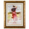 Pino (1939-2010), "Windy Day" Framed Original Oil Study on Board, Hand Signed with Certificate of Authenticity.