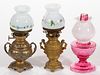 ASSORTED GLASS AND METAL DOLL HOUSE PARLOR LAMPS, LOT OF THREE