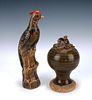 SMALL ROUND BIRD VASE & ROOSTER FIGURE