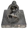 Chinese Carved Stone Paper Press, Boy with Toad and Coin