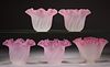 ASSORTED RIBBED AND SATIN GLASS MINIATURE LAMP SHADES, LOT OF FIVE