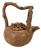 Yixing Melon Form Lidded Teapot with Branch Form Handle
