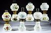 ASSORTED DECORATED OPAQUE GLASS MINIATURE LAMP, LOT OF SIX