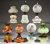ASSORTED DECORATED OPAQUE GLASS MINIATURE LAMP, LOT OF SEVEN