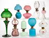ASSORTED PATTERN GLASS MINIATURE LAMPS, LOT OF NINE