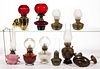 ASSORTED BRASS AND GLASS MINIATURE LAMPS, LOT OF NINE