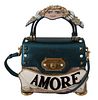 BLUE LEATHER ANGEL AMORE CROSSBODY WELCOME PURSE