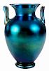 Steuben Blue Aurene Vase with Handles