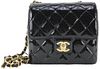 CHANEL 2022 BLACK PATENT LEATHER VERY SQUARE MINI FLAP GHW