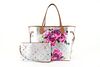 LOUIS VUITTON GARDEN SILVER MONOGRAM NEVERFULL MM TOTE WITH POUCH