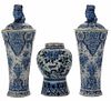Pair Delft Blue and White Lidded Vases