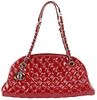 CHANEL RED QUILTED PATENT BOWLING CHAIN BAG