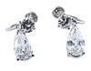 Pair of  Pear Shaped And Brilliant Diamond Earrings Set In White Gold And Platinum