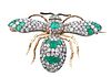 Emerald, Diamond, And Yellow Gold Bee Form Antique Pin,