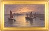 European Oil On Canvas,  Late 19th/early 20th C., Sailboats In The Sunset, H 19.5'' W 35''