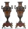 Neoclassical Style Bronze Patinated Metal, Rouge Marble Urns, C. 1900, H 17'' W 7'' 1 Pair