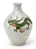 Japanese Enamel Decorated Glazed Porcelain Vase,  19th C., H 13'' Dia. 9''