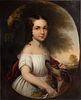 American Oil On Canvas,  19th.c., Portrait Of A Girl With Dog, H 27'' W 22''