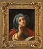 ITALIAN OLD MASTER OIL ON CANVAS, H 22", W 13.5", WOMAN REFLECTING ON THE ASCENT OF THE VIRGIN