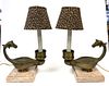 Pair Of Brass And Marble Table Lamps, H 13'' W 5'' L 9''