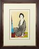 HASHIGUCHI GOYO (JAPANESE, 1880-1921) WOODBLOCK PRINT, RICE PAPER, H 17.5", W 11", KNEELING YOUNG BEAUTY
