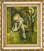 CHRISTE OIL ON CANVAS, C. 1960, H 20", W 16", GIRL TYING SHOE 