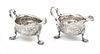 WILLIAM WILLIAMSON, DUBLIN STERLING SILVER SAUCE BOATS, 1747, PAIR L 8 1/2" SHELL FOOTED 