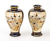 Japanese Satsuma Pottery Vases, Signed C. 19th.c., H 7.25'' 2 pcs