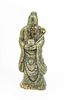 Chinese  Carved Green Jade Emperor With Box And Staff C. 19th.c., H 12''