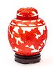 Chinese Pekin Glass Ginger Jar, Red On White C. 1900, H 11''
