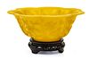 Chinese  Pekin Glass Centerpiece Bowl, Yellow C. 19th.c., H 3.2'' Dia. 8.5''