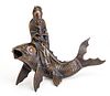 Chinese  Bronze Sage With Book, Riding Carp H 10'' L 11''