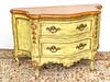 VENETIAN STYLE WALNUT AND GLAZED GREEN SERPENTINE CHEST OF TWO DRAWERS, H 36", W 53", D 24" 